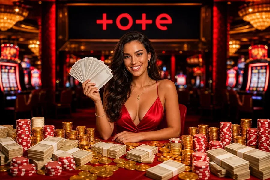 Tote Casino lobby with featured slots and live tables